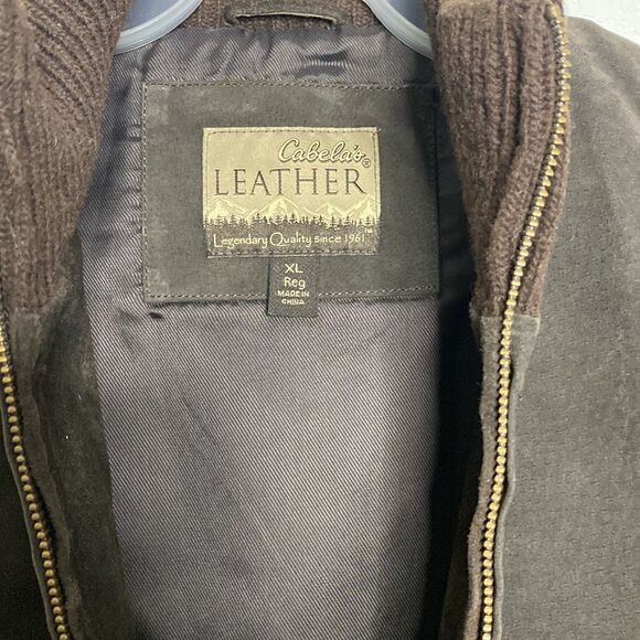 CABELA’S Men’s Suede Leather/ Wool Knit Full Zip Fully Lined Jacket Size XL - Picture 2 of 8